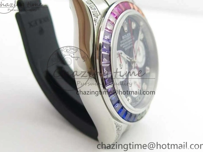 0203 Daytona 116599RBOW SS Rainbow Crystal BLF Best Edition Black Dial on Rubber Strap A Affordable 3237